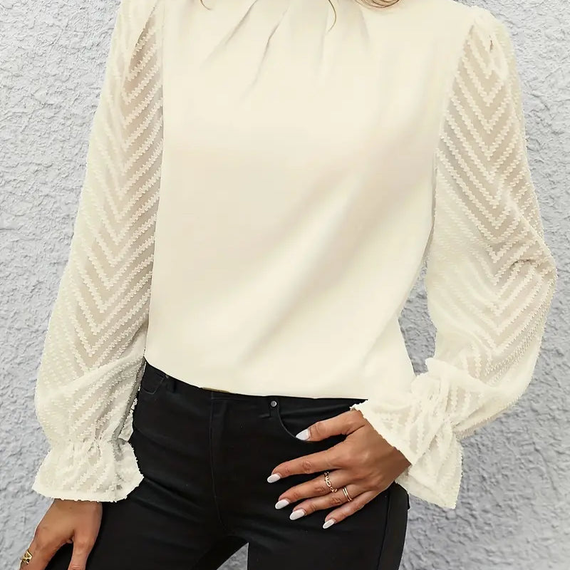 Sienna | Chic Pleated Top with Sheer Mesh Sleeves for Women