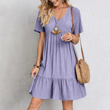 Monroe™ V-neck Short Sleeved Pleated Dress